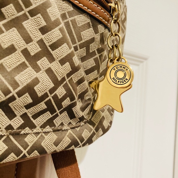 LIKE NEW Tommy Hilfiger Mini Backpack Brown Monogram Material - Picture 3 of 13